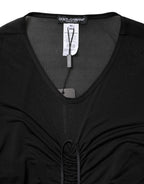 Dolce & Gabbana Black Mesh Trim Bodycon Long Sheath Dress