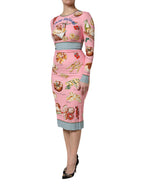 Dolce & Gabbana Pink Pastry Print Bodycon Sheath Midi Dress