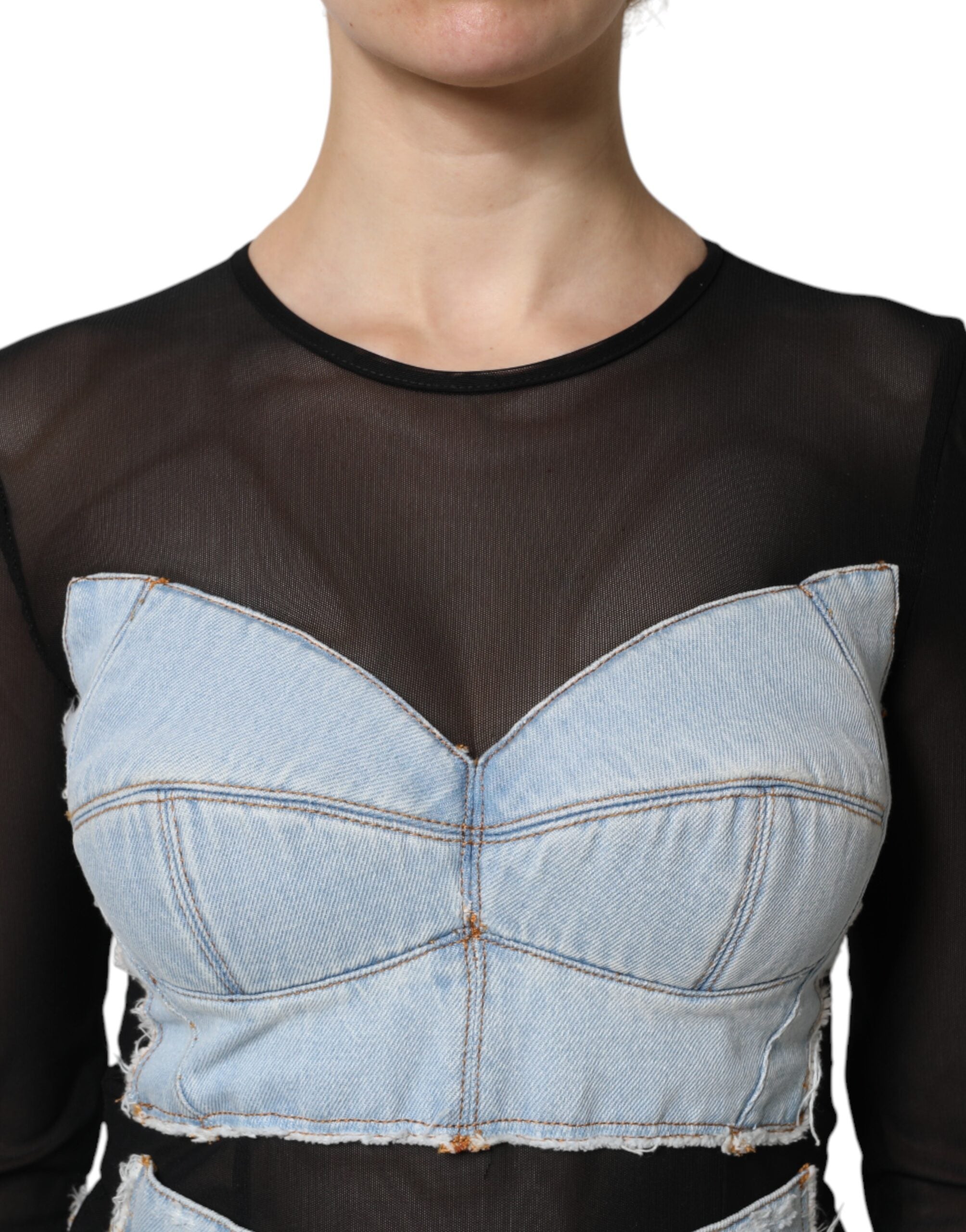 Dolce & Gabbana Black Blue Long Sleeves Denim Mini Dress