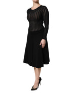 Dolce & Gabbana Black Cashmere Long Sleeves A-line Midi Dress
