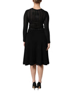 Dolce & Gabbana Black Cashmere Long Sleeves A-line Midi Dress