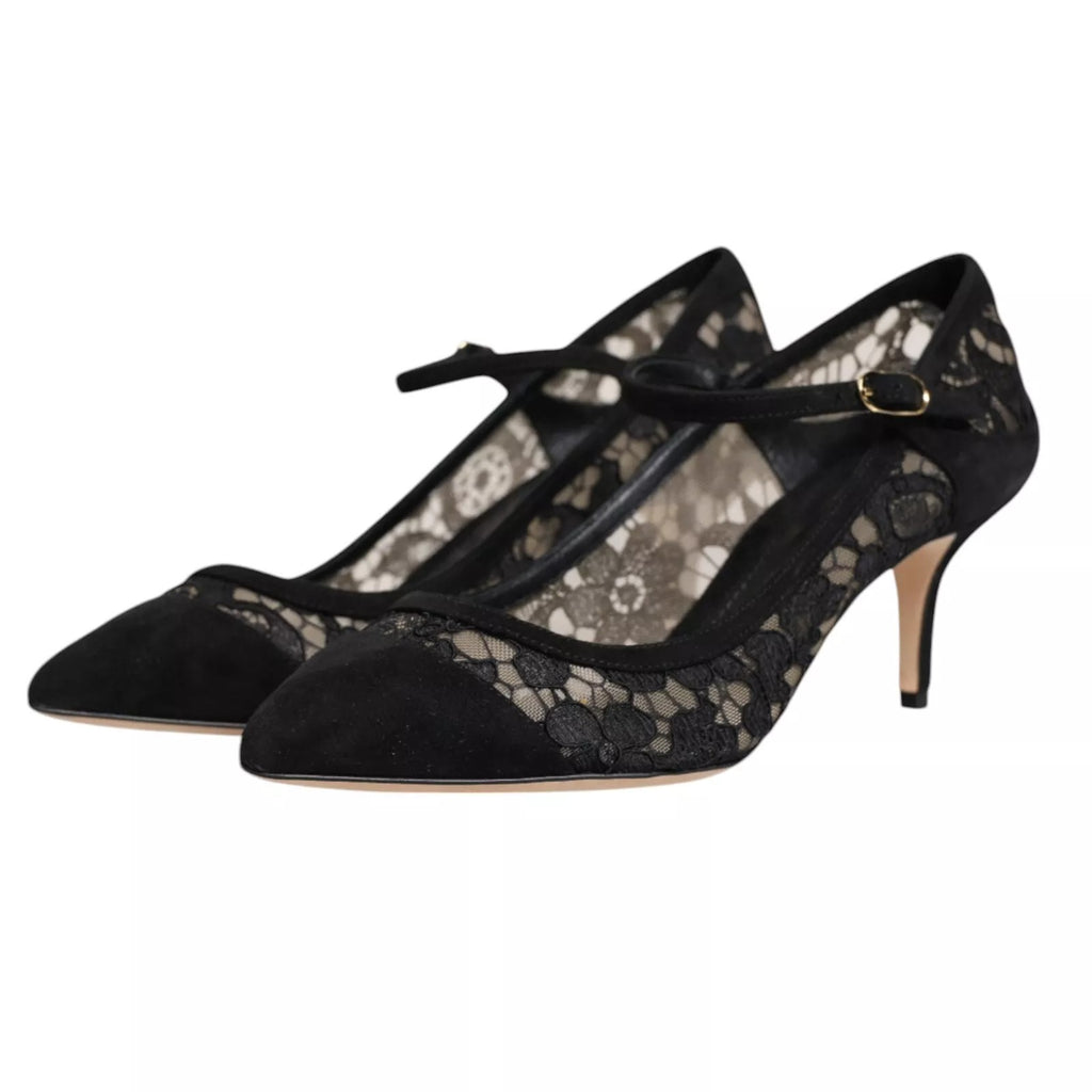 Dolce & Gabbana Black Mary Jane Taormina Lace Pumps Shoes