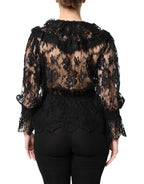 Dolce & Gabbana Black Cotton Floral Lace Women Blouse Top