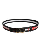 Dolce & Gabbana Black Cotton Logo Print DG Buckle Belt
