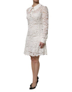 Dolce & Gabbana White Floral Lace Long Sleeves A-line Dress