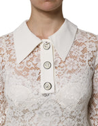 Dolce & Gabbana White Floral Lace Long Sleeves A-line Dress