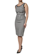 Dolce & Gabbana White Black Checkered Sleeveless Sheath Dress