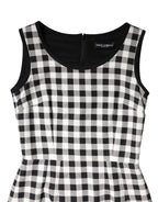 Dolce & Gabbana White Black Checkered Sleeveless Sheath Dress
