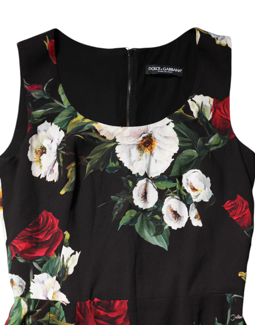 Dolce & Gabbana Black Floral Print Sleeveless Sheath Dress