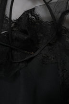 Dolce & Gabbana Black Lace Trim Nylon Tulle Sheath Midi Dress