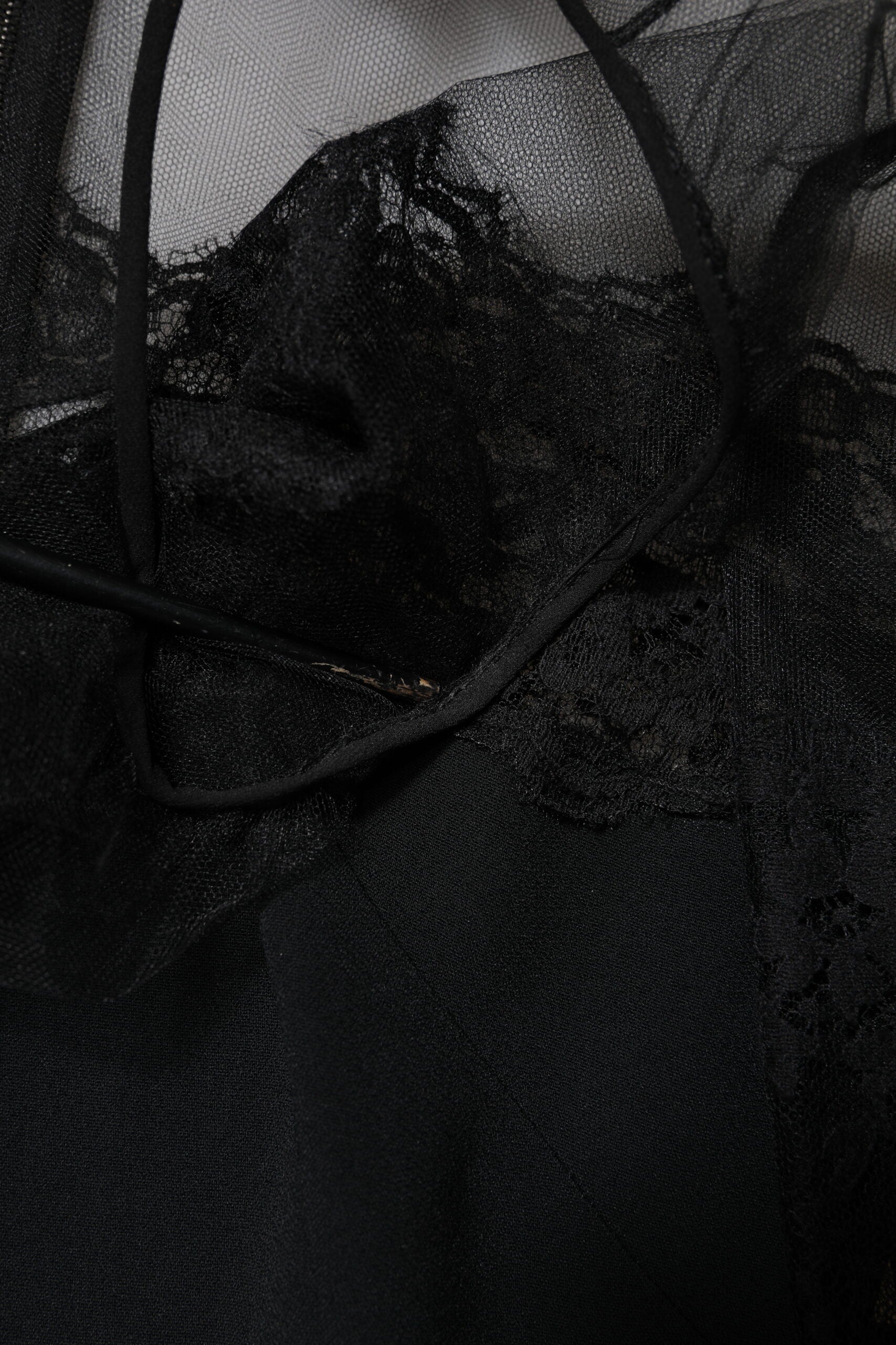 Dolce & Gabbana Black Lace Trim Nylon Tulle Sheath Midi Dress