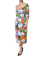 Dolce & Gabbana Multicolor Floral Pleated Sheath Midi  Dress