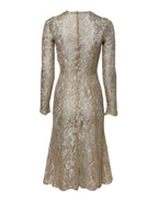 Dolce & Gabbana Gold Floral Lace Long Sleeves Fit & Flare Dress