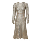 Dolce & Gabbana Gold Floral Lace Long Sleeves Fit & Flare Dress