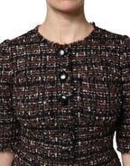 Dolce & Gabbana Brown Tweed Short Sleeves A-line Mini Dress