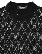 Dolce & Gabbana Black Cashmere Embellished Long Sleeves Top
