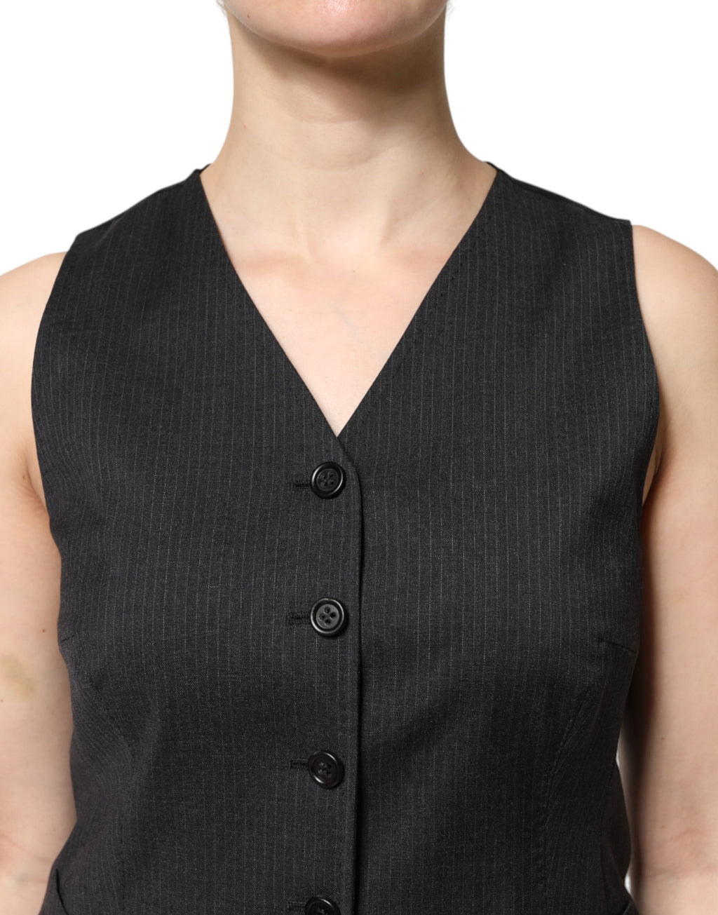 Dolce & Gabbana Black Striped Button Down Sleeveless Vest Top
