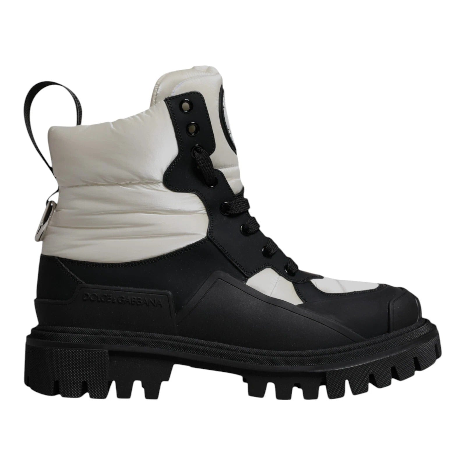Dolce & Gabbana Black White Padded Mid Calf Lace Up Boots Shoes