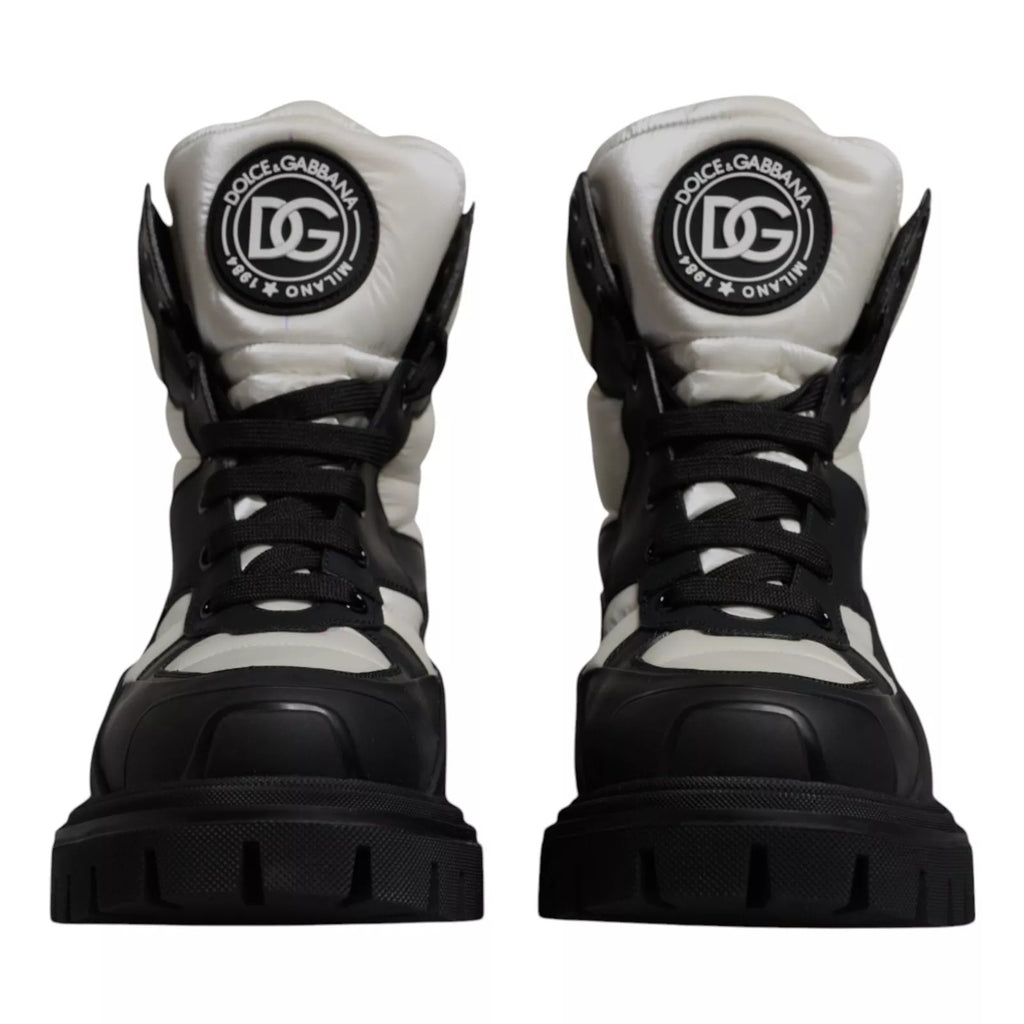 Dolce & Gabbana Black White Padded Mid Calf Lace Up Boots Shoes