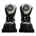 Dolce & Gabbana Black White Padded Mid Calf Lace Up Boots Shoes