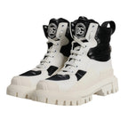 Dolce & Gabbana White Padded Mid Calf Lace Up Boots Shoes