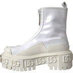 Dolce & Gabbana White Leather Rubber Logo Ankle Boots Shoes
