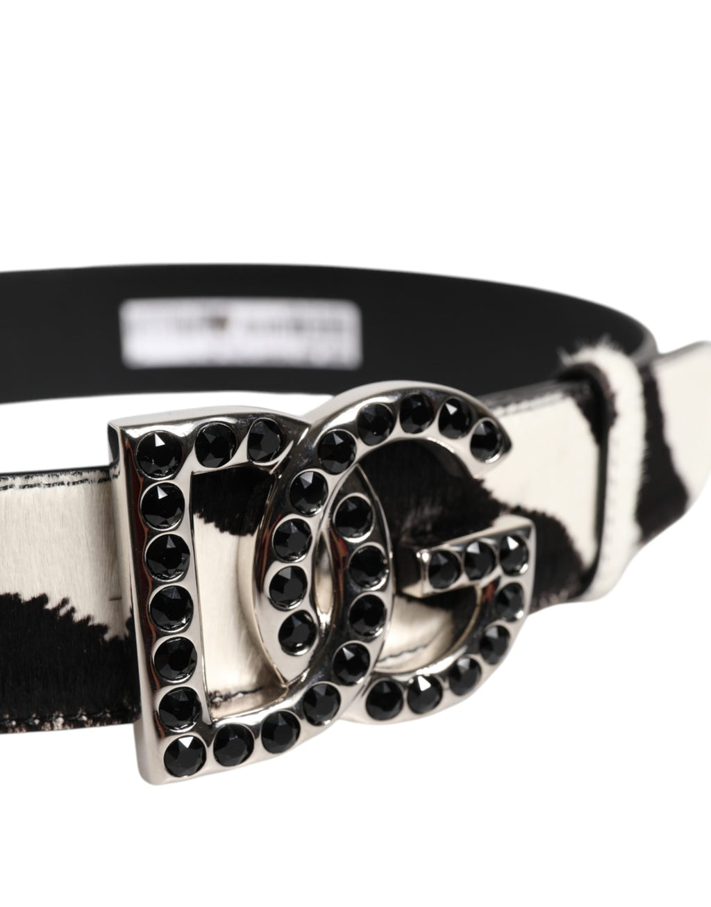 Dolce & Gabbana White Black Leather Zebra DG Crystal Buckle Belt
