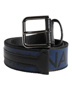 Dolce & Gabbana Black Blue DG Logo Silver Metal Buckle Belt
