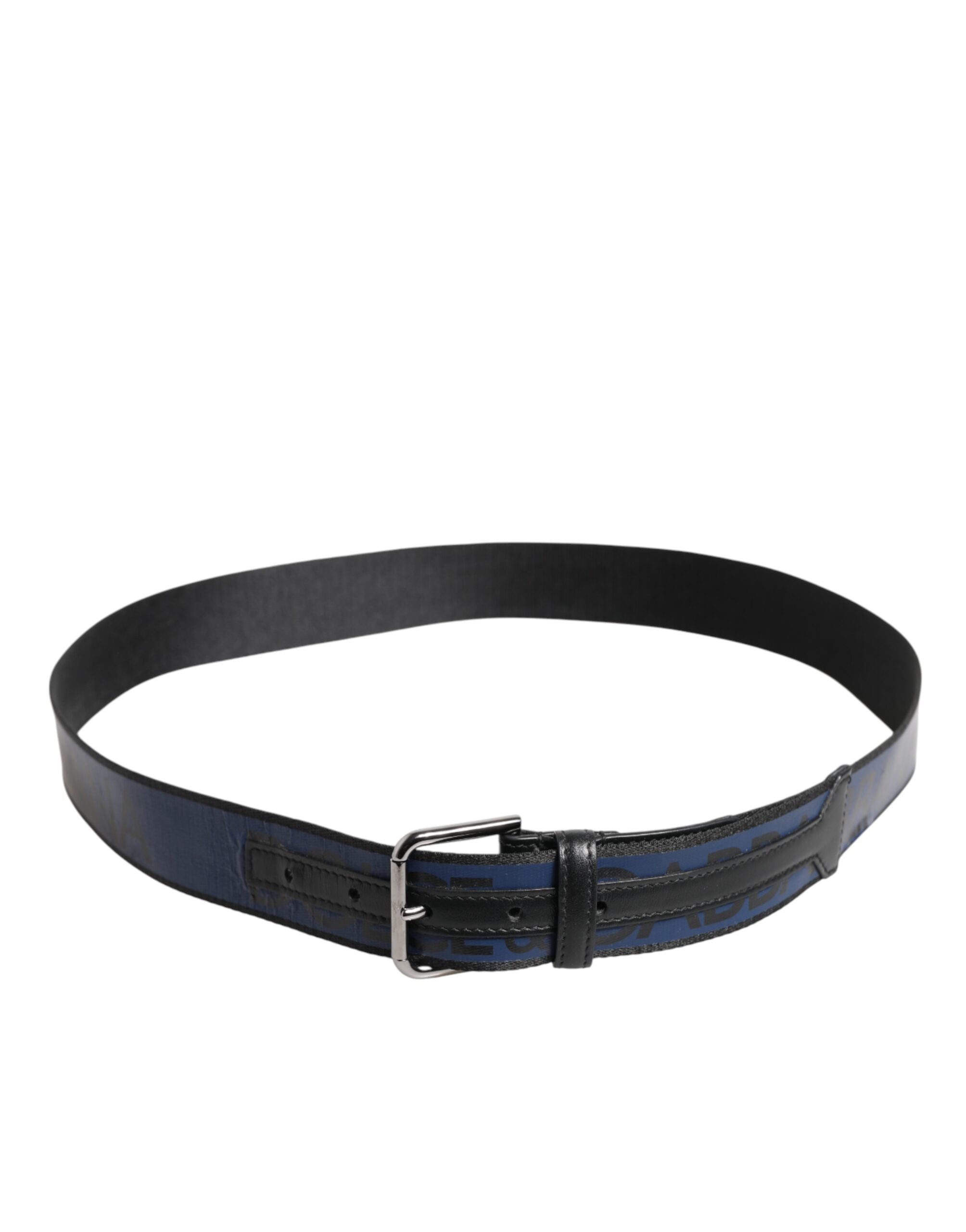 Dolce & Gabbana Black Blue DG Logo Silver Metal Buckle Belt