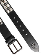 Dolce & Gabbana Black Calf Leather Studded Silver Buckle Belt