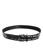 Dolce & Gabbana Black White DG Logo Brass Metal Buckle Belt
