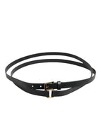 Dolce & Gabbana Black Double Strap Leather Gold Buckle Belt