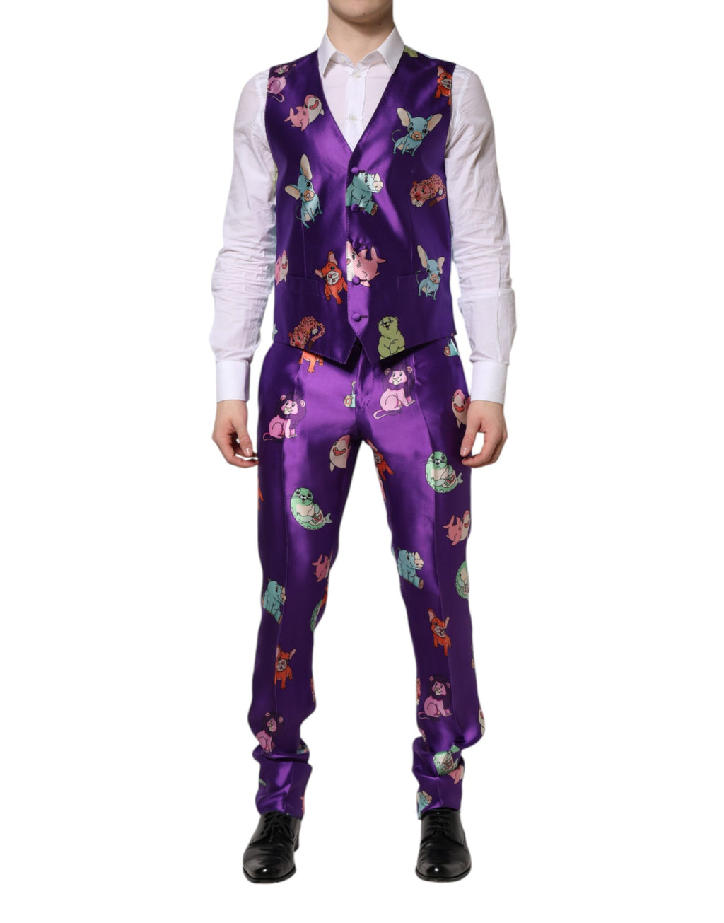 Dolce & Gabbana Purple Silk Animal Print 3 Piece Suit