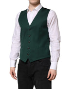 Dolce & Gabbana Green Wool Dress Formal Men Waistcoat Vest
