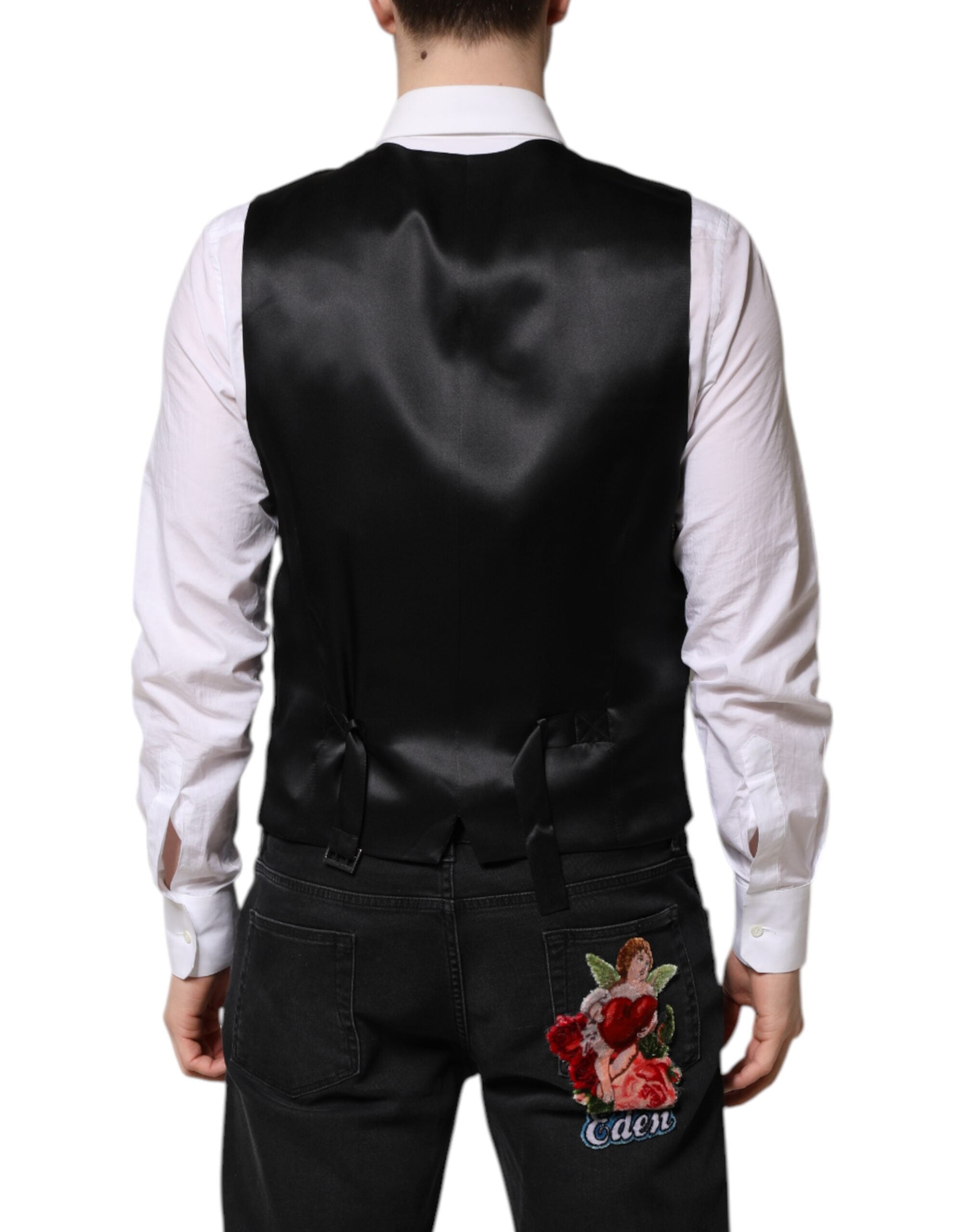 Dolce & Gabbana Black Lurex Dress Formal Men Waistcoat Vest