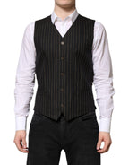 Dolce & Gabbana Black Stripes Wool Formal Men Waistcoat Vest