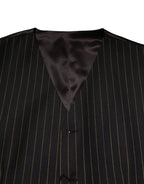 Dolce & Gabbana Black Stripes Wool Formal Men Waistcoat Vest