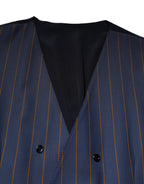 Dolce & Gabbana Blue Stripes Wool Formal Men Waistcoat Vest