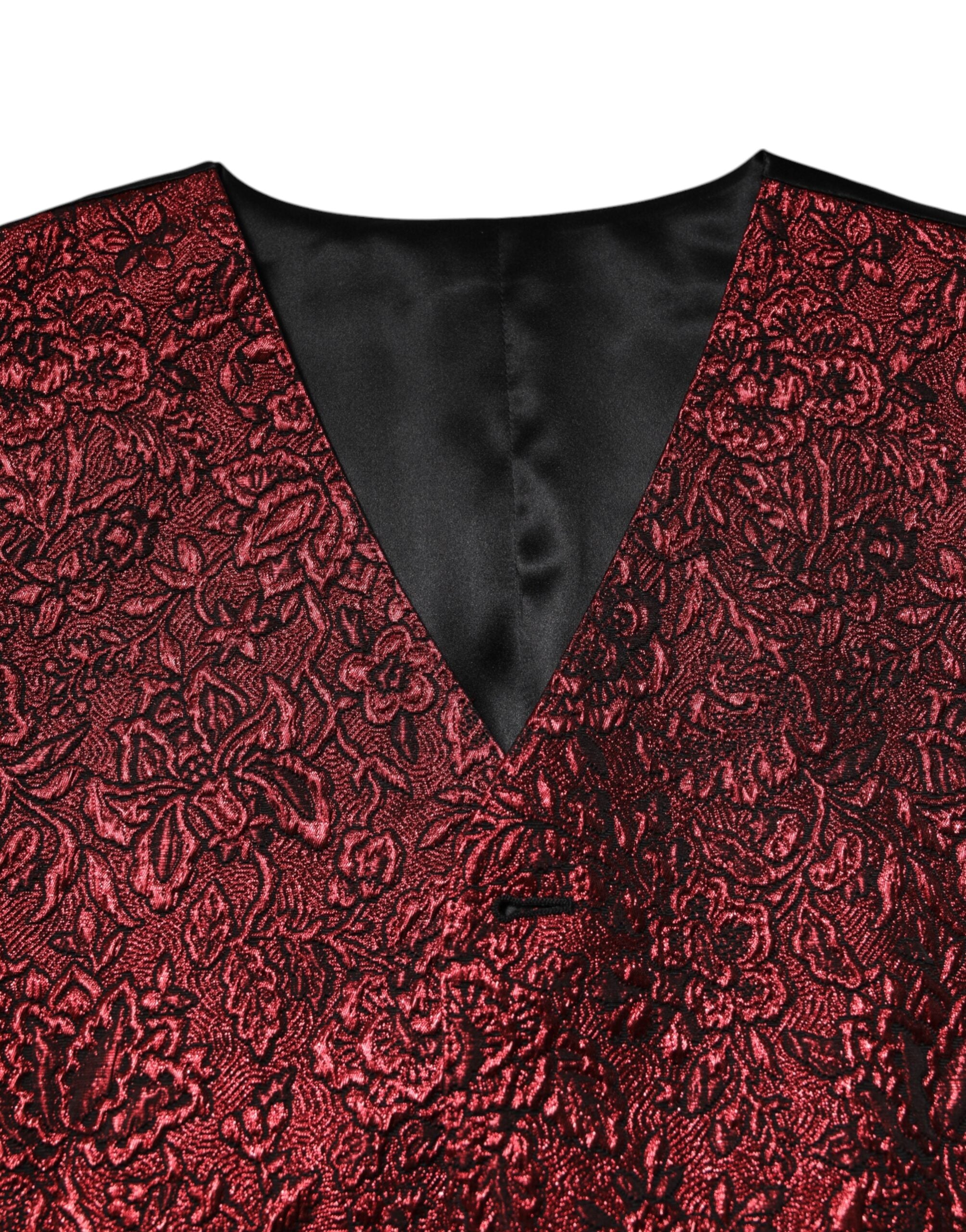 Dolce & Gabbana Red Floral Brocade Formal Men Waistcoat Vest