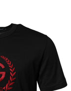 Dolce & Gabbana Black Cotton Embroidered Crew Neck T-shirt