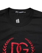 Dolce & Gabbana Black Cotton Embroidered Crew Neck T-shirt