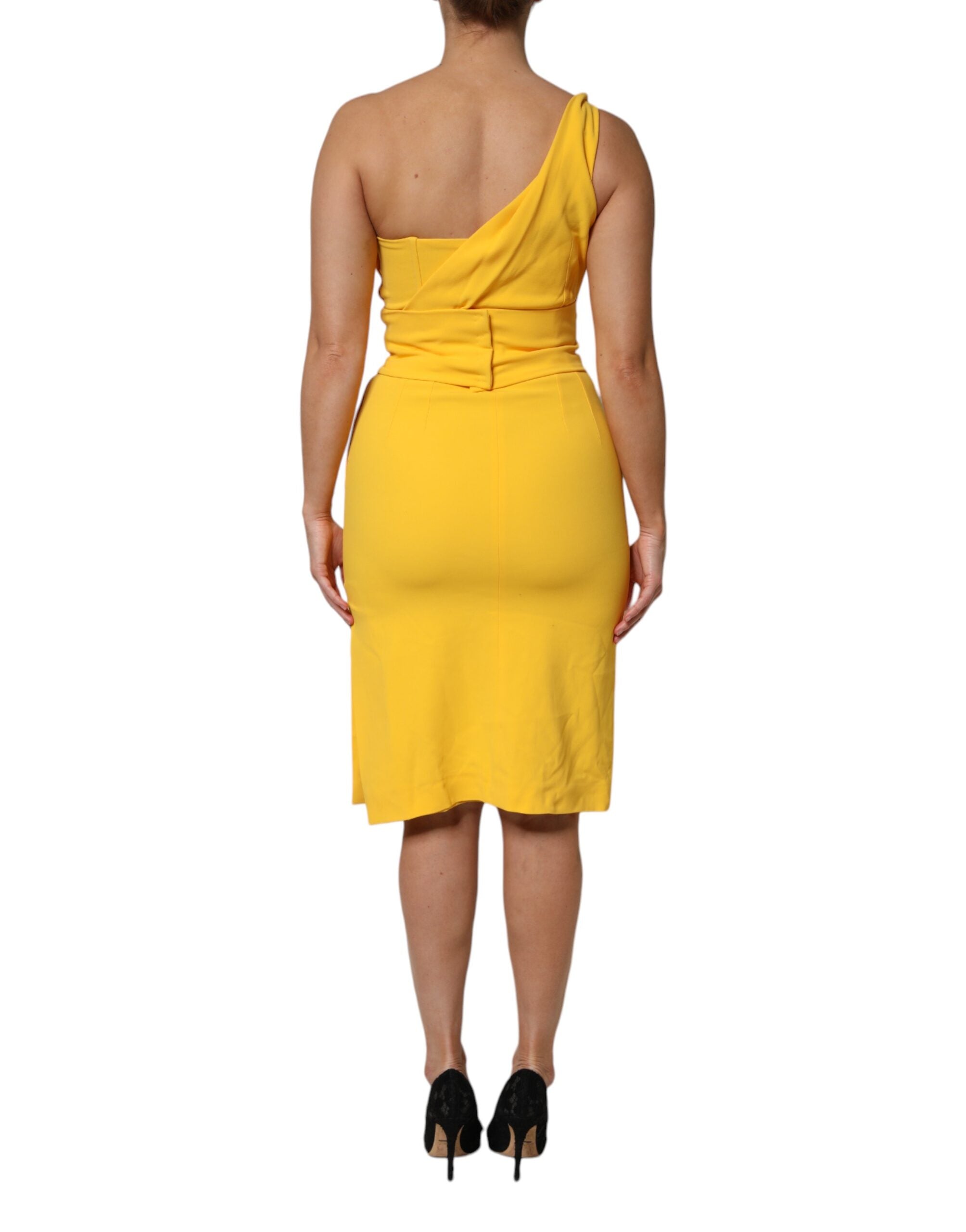 Dolce & Gabbana Yellow One Shoulder Side Slit Midi Dress