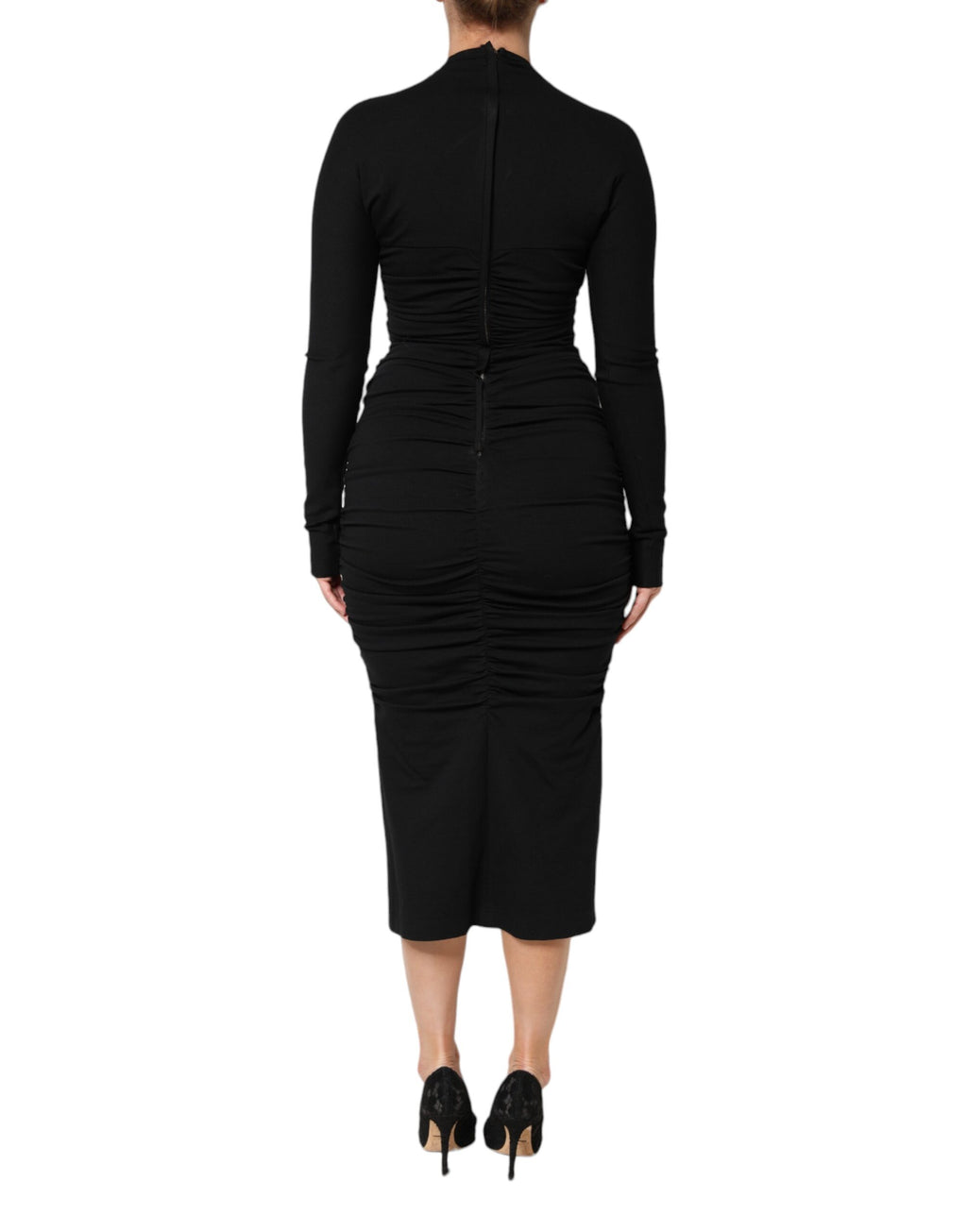 Dolce & Gabbana Black Long Sleeves Sheath Midi Dress