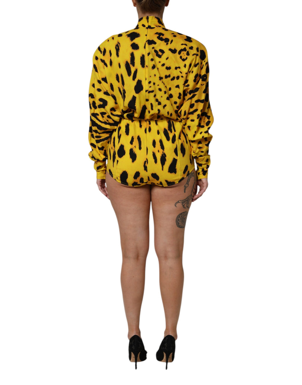 Dolce & Gabbana Yellow Leopard Long Sleeves Jumpsuit Dress