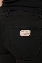 Dolce & Gabbana Black Cotton Logo Mid Waist Skinny Denim Jeans