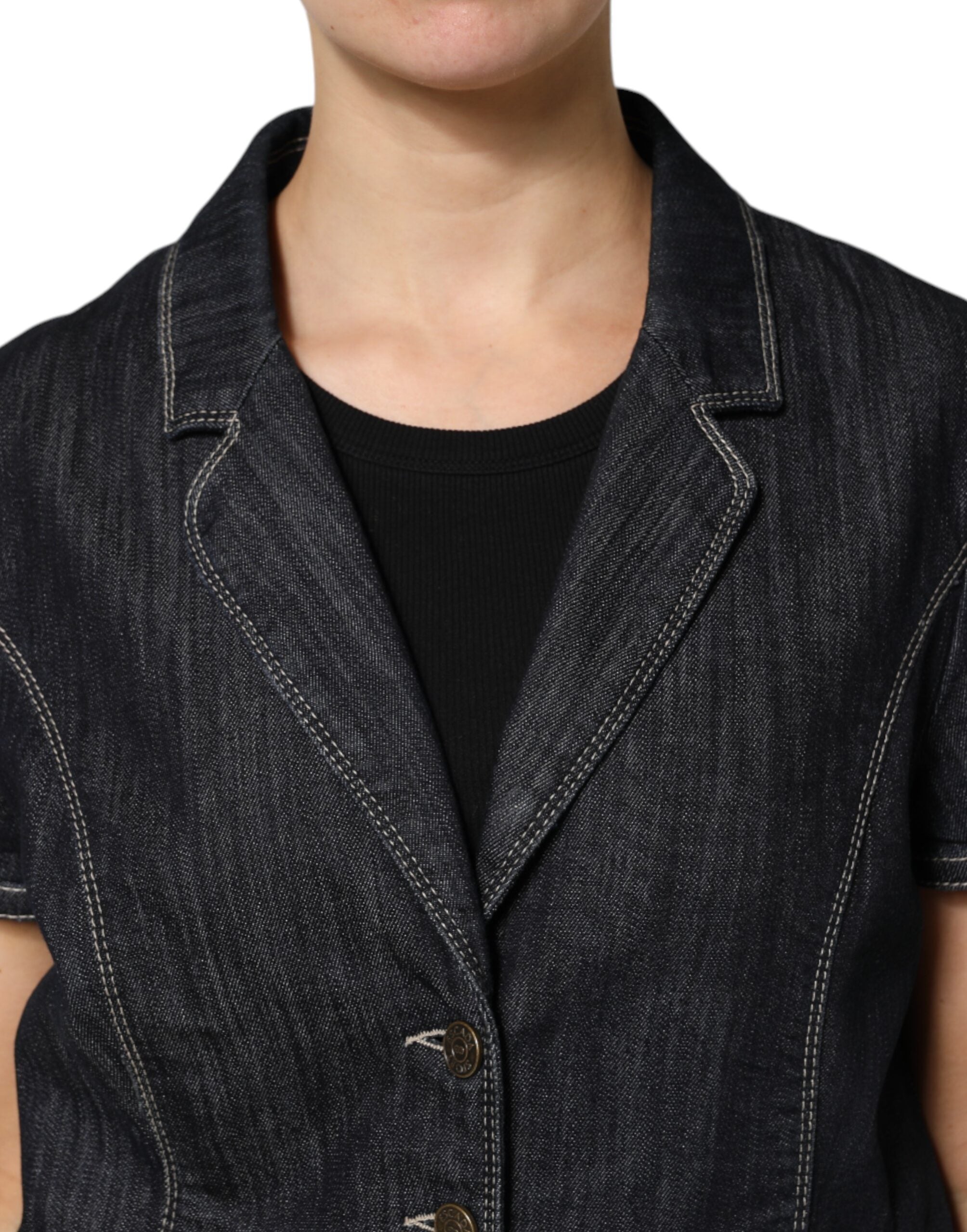 Escada Black Cotton Blend Denim Top Skirt Casual Set