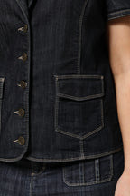 Escada Black Cotton Blend Denim Top Skirt Casual Set