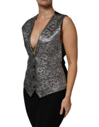 Dolce & Gabbana Silver Floral Jacquard Sleeveless Vest Top