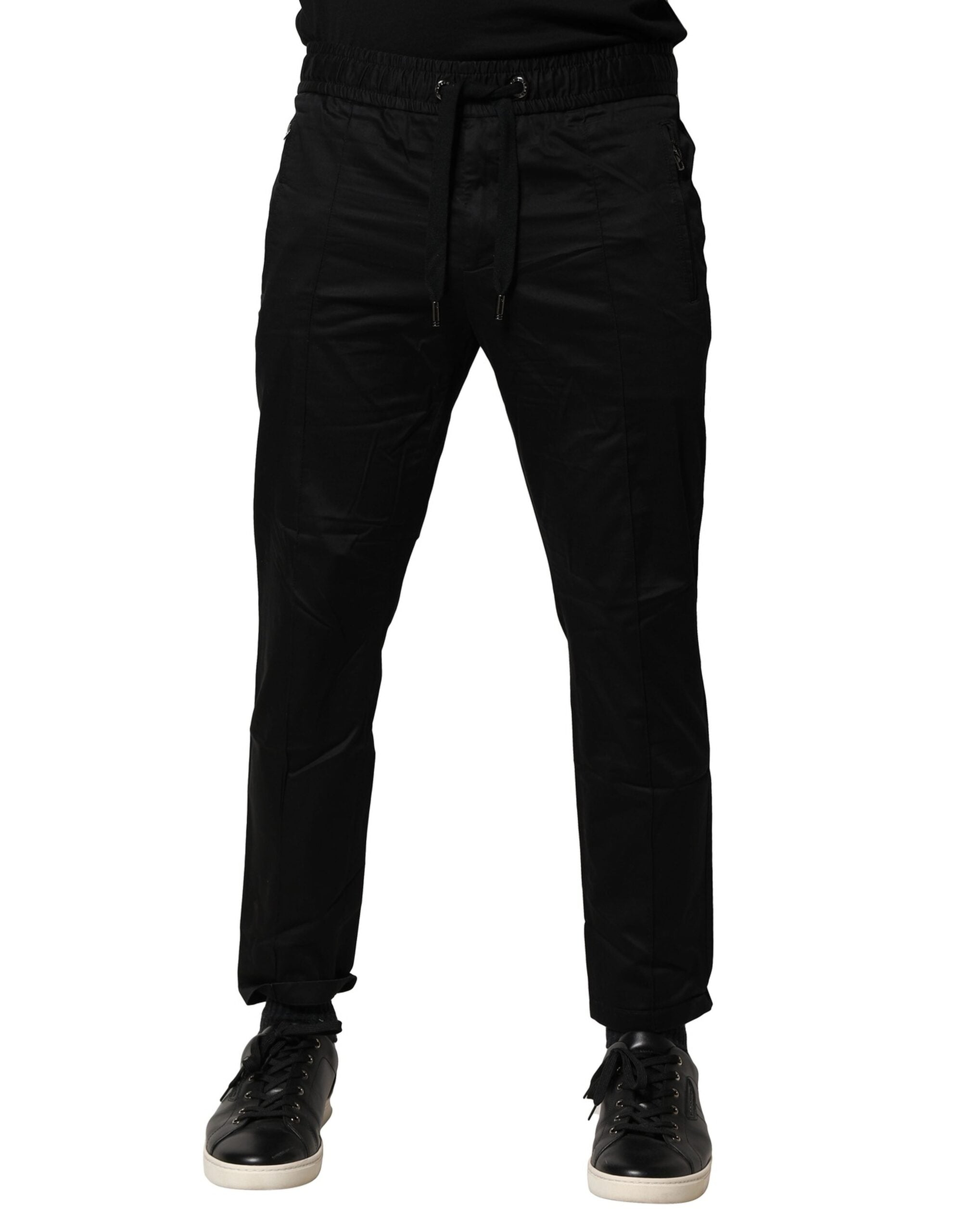 Dolce & Gabbana Black Cotton Mid Waist Jogger Pants