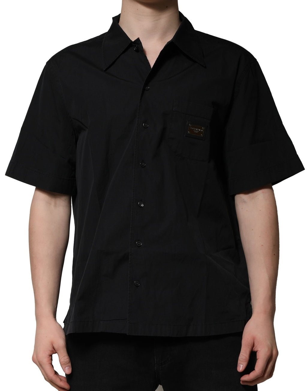 Dolce & Gabbana Black Cotton Short Sleeve Buttoned Casual Shirt